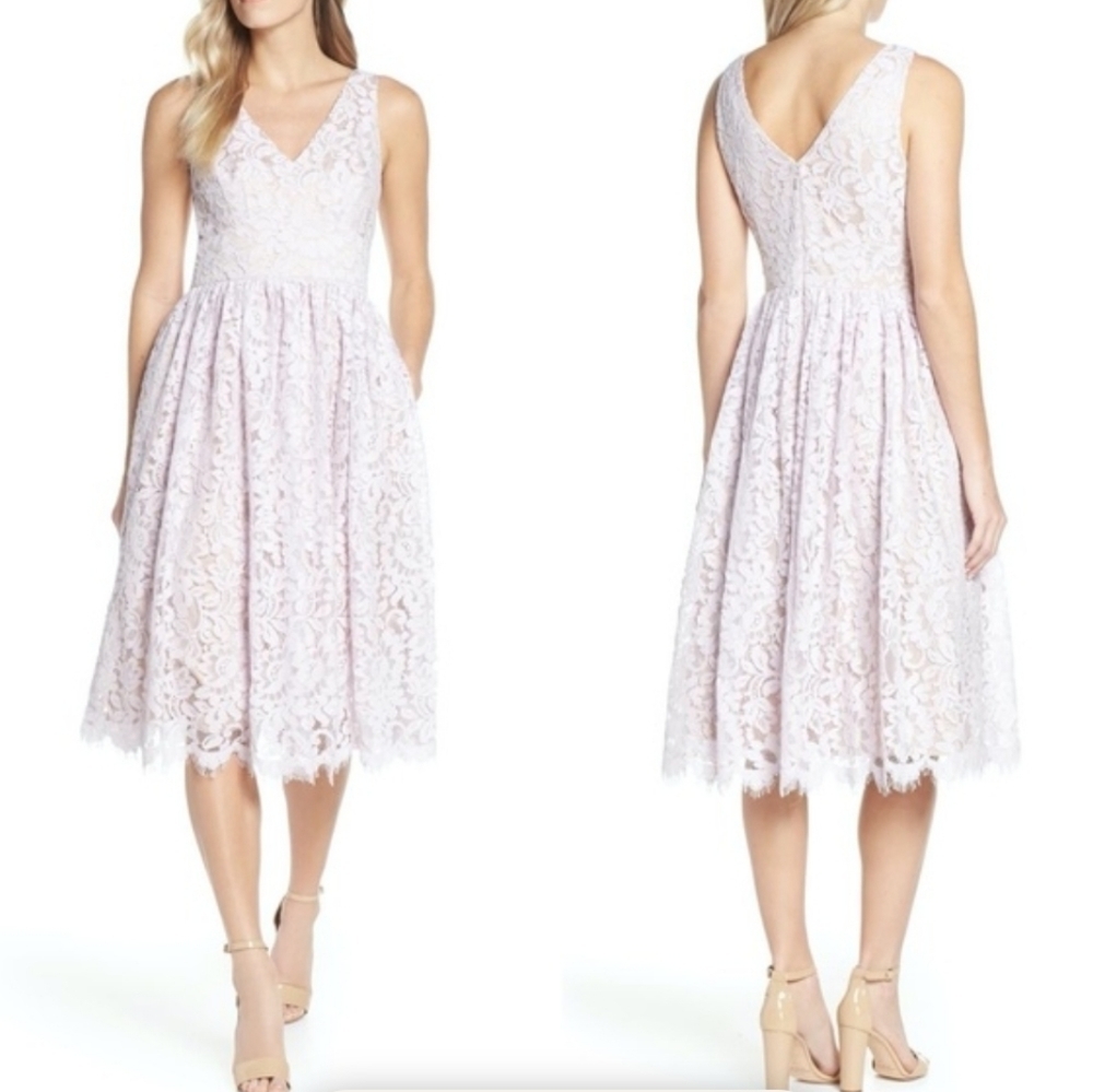 Eliza J Women's Lavander Lace Eye Lash Trim Midi Dress